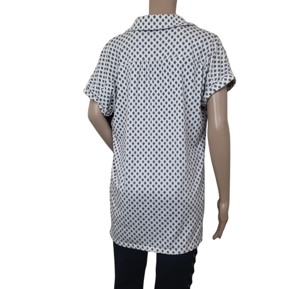 Land End Jersey Blue White Diamond Print Collar Top - Picture 2 of 6